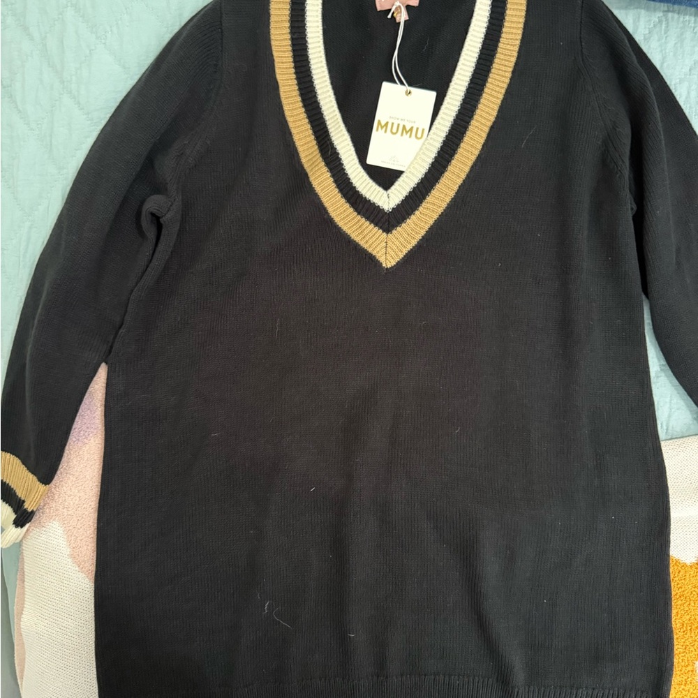 Show Me Your MuMu Black V-Neck Sweater Dress